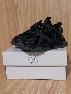Kids Black Chunky Lace-Up Sneakers by Javi